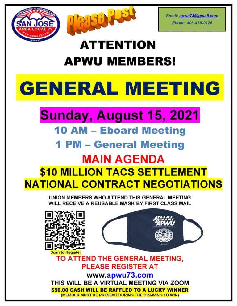 Next Membership Meeting – San Jose Area Local 73